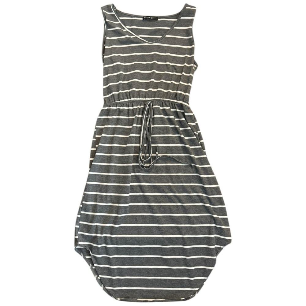 3/$20 SHEIN  Woman’s Size Small Gray & White Striped Drawstring Tank Summer Dres